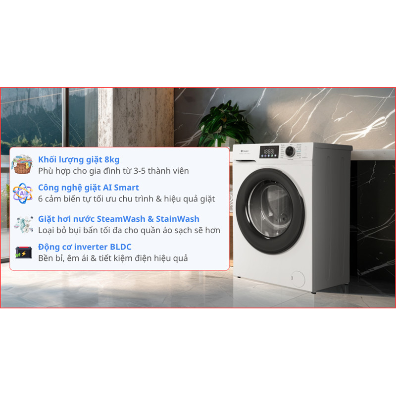 Máy giặt Casper ProWash Inverter 8 kg WF-D8VWR1 2025 Điện Máy Tồn Kho