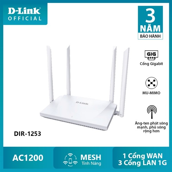 Bộ Phát WiFi Router D-Link DIR-1253 AC1200, Băng Tần Kép, Phát Sóng Ổn Định