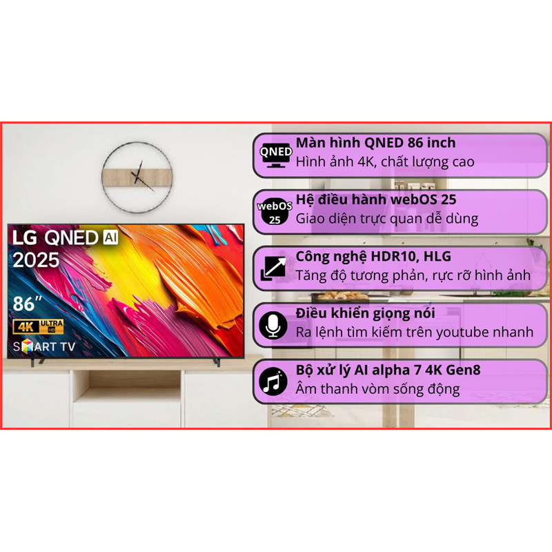 Smart Tivi LG QNED AI 4K 86 Inch 86QNED70ASA 2025 - Indonesia Hãng bảo hành