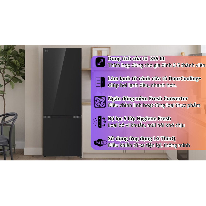 Tủ lạnh LG Inverter 335 lít LBB33BLGA 2024 - Indonesia Bảo hành chính hãng