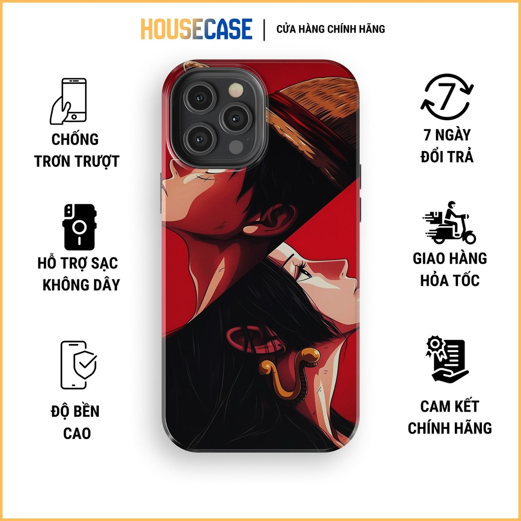 Ốp lưng iphone LUFFY đỏ họa tiết Luffy và Boa Hancock đối diện TPU cứng chống trầy