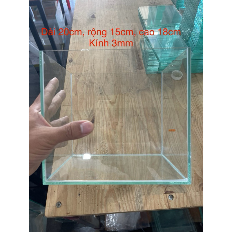 Hồ cá 20x15x20 -kính 5mm mài vi tính keo đen