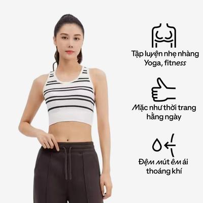 Áo không tay kèm bra DECATHLON CN 520 trắng/sọc mã 8892099