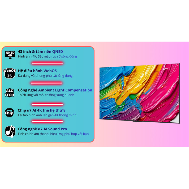 Smart Tivi LG QNED AI 4K 43 Inch 43QNED80ASA 2025 - Indonesia Bảo hành chính hãng
