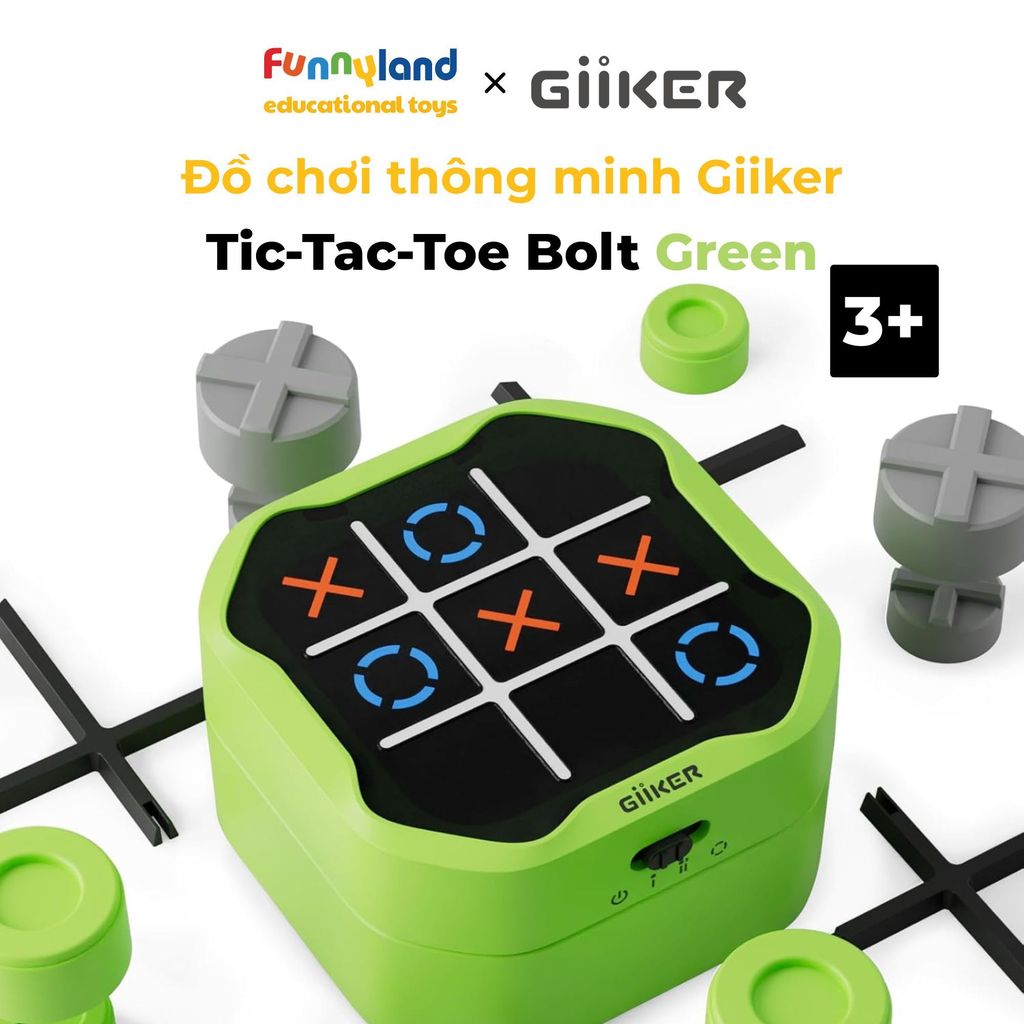 Đồ chơi thông minh GiiKER Tic-Tac-Toe Bolt Green - máy game cầm tay 3-in-1: caro, trí nhớ nhanh, cờ 