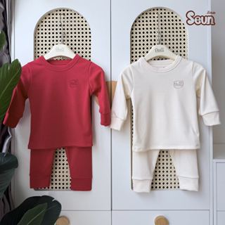 | SEUNKIDS | Bộ dài tay cotton Hàn trơn bé gái bé trai Seunkids bộ đồ cho bé