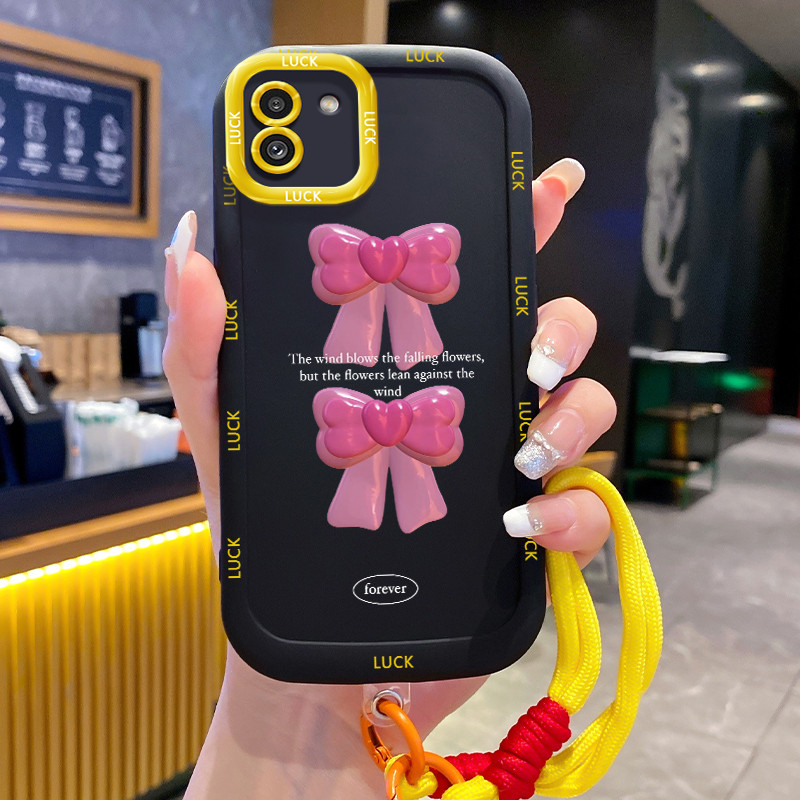Ốp Lưng Samsung A03 Case Hồng Bowknot Với Lanyard