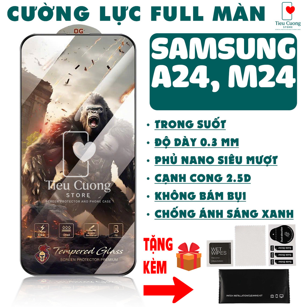 Cường lực SAMSUNG A24, M24 Full màn, TRONG SUỐT +QUÀ TẶNG KÈM| KKCB1