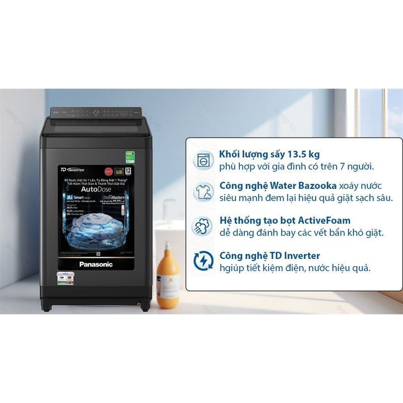 Máy giặt Panasonic Inverter 13.5 kg NA-FD135X3BV 2024 - VIỆT NAM (SP Khanh - LIKE NEW - Hãng Bảo Hàn