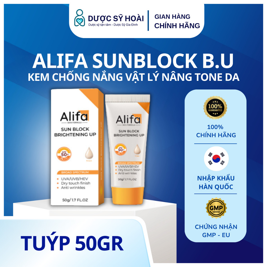 Kem chống nắng ALIFA SUNBLOCK BRIGHTENING UP phổ rộng, nâng tone da - Tube 50g