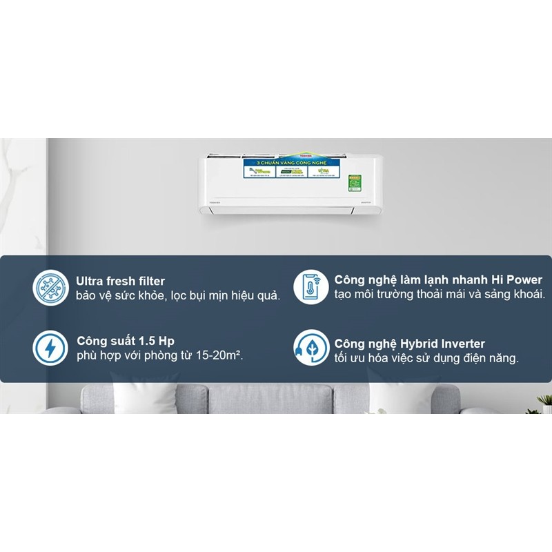 Máy Lạnh Toshiba Inverter 1.5 Hp RAS-H13S4KCV2G-V 2024 - THÁI LAN Bảo hành chính hãng