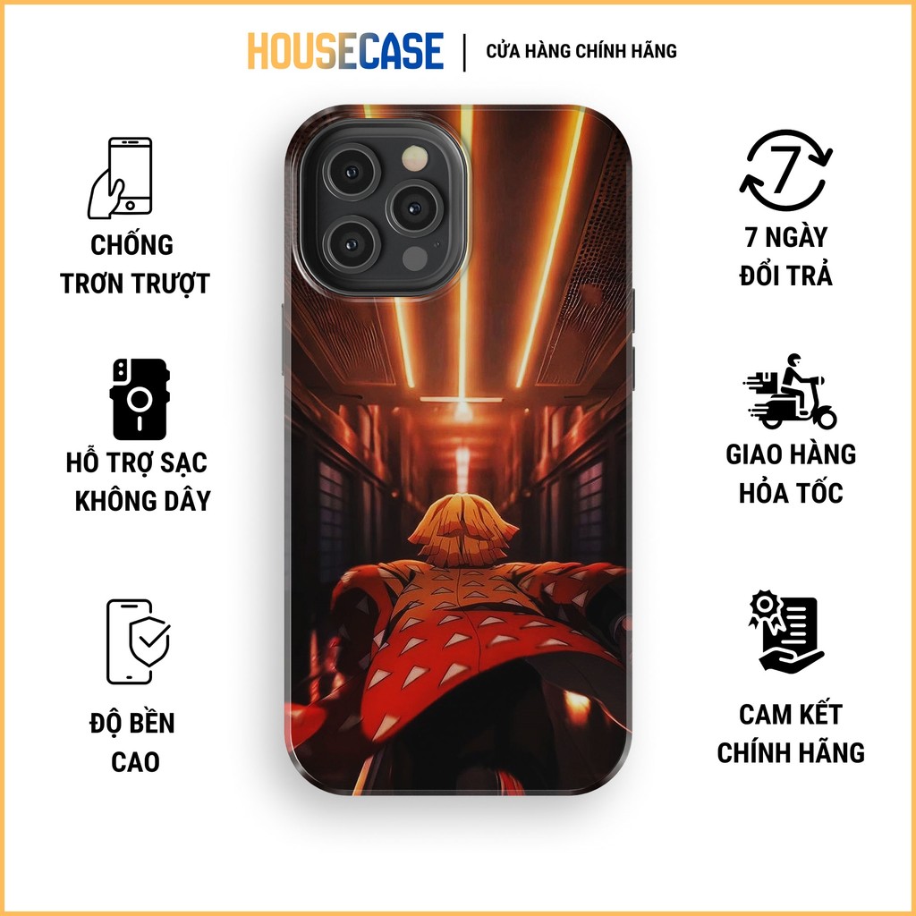 Ốp iphone bóng lưng zenitsu áo haori vàng cam nền tối DEMON SLAYER đẹp TPU cứng