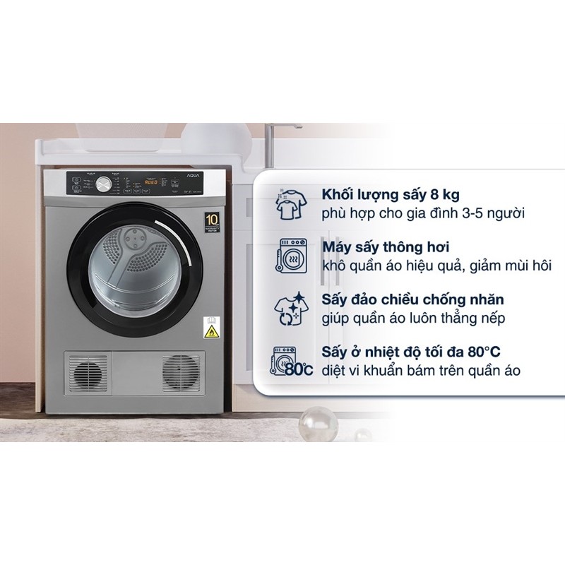 Máy sấy thông hơi Aqua 8 kg AQH-V800H SS Điện Máy KHO RẺ