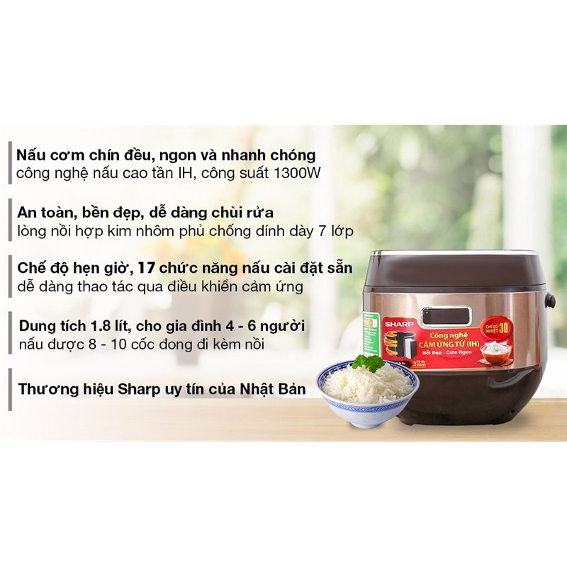 Nồi cơm cao tần Sharp 1.8 lít KS-IH191V-GL Hãng bảo hành