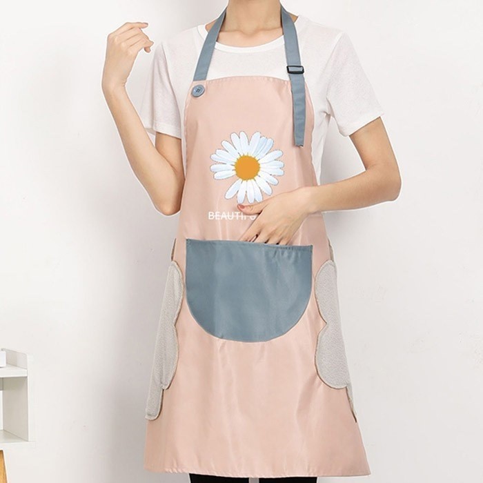 Tạp Dề Nhà Bếp Nội Trợ Thêu Hoa Xinh - Tạp Dề Nấu Ăn Chống Thấm Có Chỗ Lau Tay Bền Đẹp