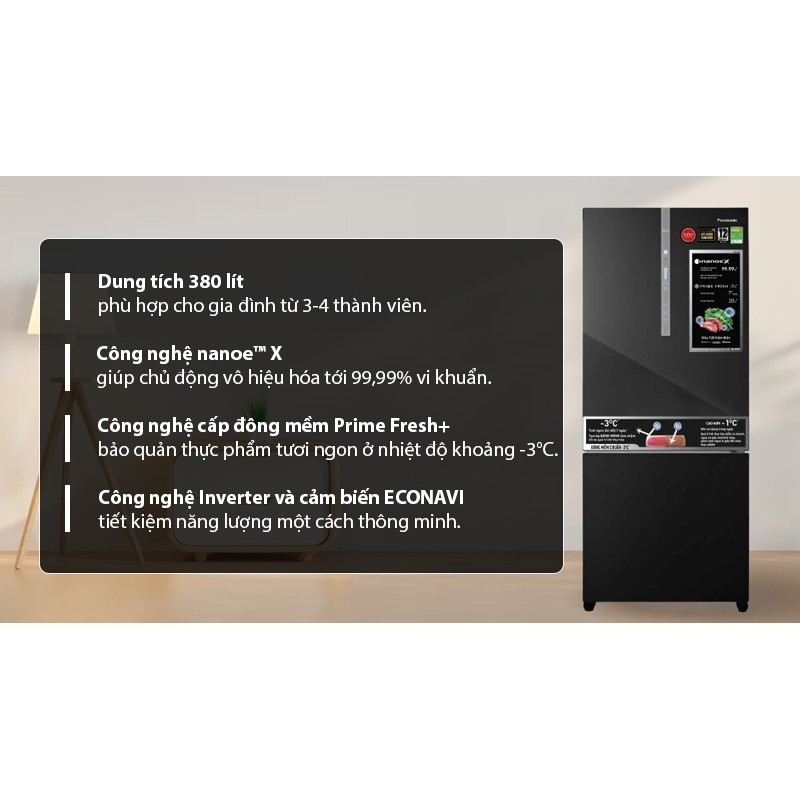 Tủ Lạnh Panasonic Inverter 380 Lít NR-BX421XGKV - VIỆT NAM (005.12T) Bảo hành chính hãng