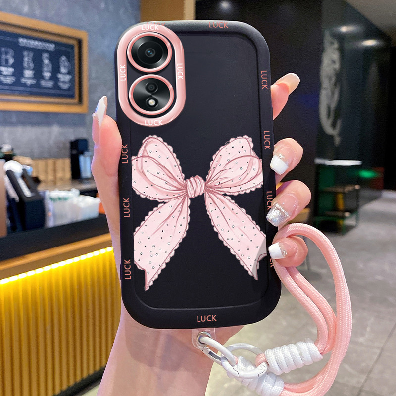 Ốp Lưng OPPO A58 4G A78 4G A58 5G A58X 5G A78 5G A1X 5G A2X 5G Case Hồng Bowknot Với Lanyard