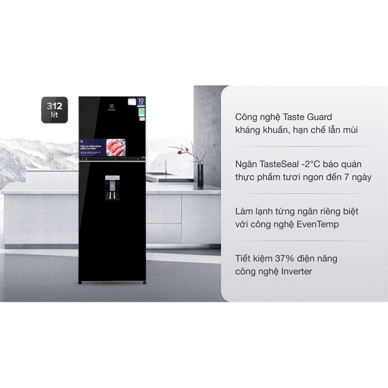 Tủ lạnh Electrolux Inverter 312 lít ETB3440K-H - THÁI LAN (TS.7T3) Bảo hành chính hãng