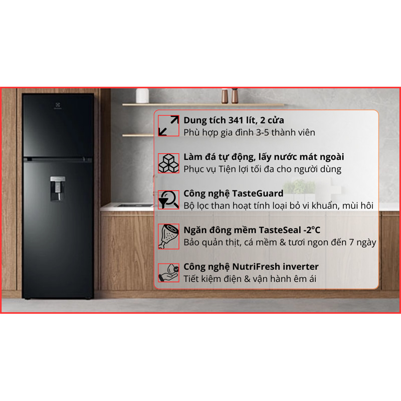 Tủ lạnh Electrolux Inverter 341 lít ETB3760M-H 2024 - Thái Lan