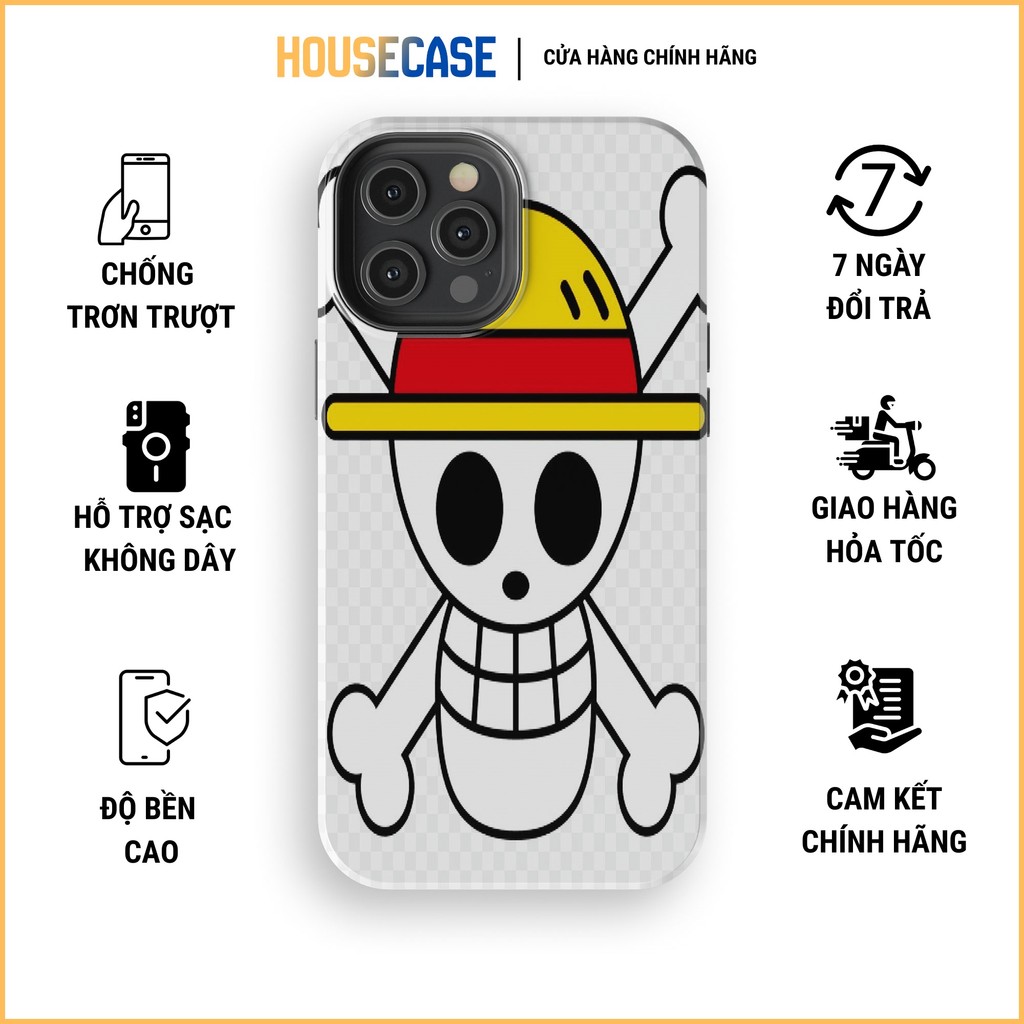 Ốp lưng iphone ONE PIECE trắng họa tiết cờ hải tặc mũ rơm TPU cứng chống trầy