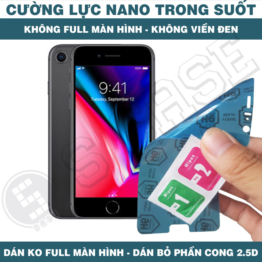 Cường Lực Nano Cho iphone 7 plus iphone 8 plus iphone SE 2020 SE 2022 - Trong Suốt, Không Full Màn, 