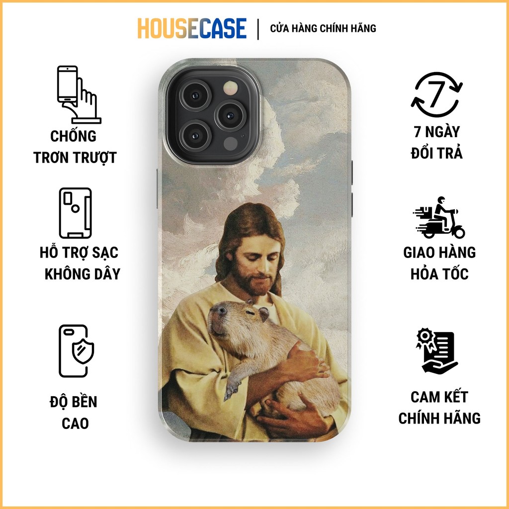 Ốp lưng iPhone Capybara chúa jesus bế JESUS MEME ART hài hước độc đáo TPU cứng