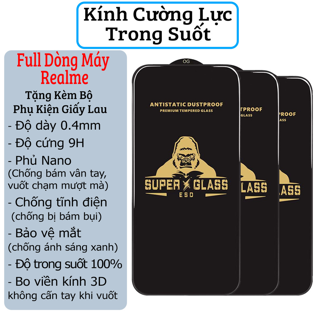 Kính cường lực Realme C60 / C61 / C63 / C65 / C65s / C67,kính kingkong realme full màn