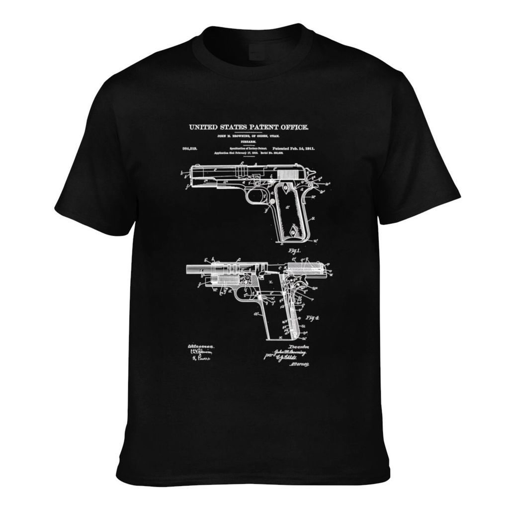 Thời Trang Mới 1911 Retro Vintage Súng Cầm Tay Sơ Đồ Blueprint Pistol 45Acp Phong Cách Mùa Hè Áo Thu