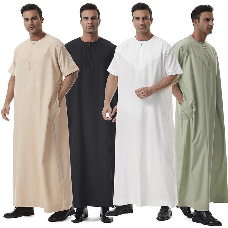 Tay Ngắn Aman Abaya 1 Cái Juba Thobe Dành Cho Nam Kaftan Pakistan Hồi Giáo Ả Rập Saudi Djellaba Hồi 