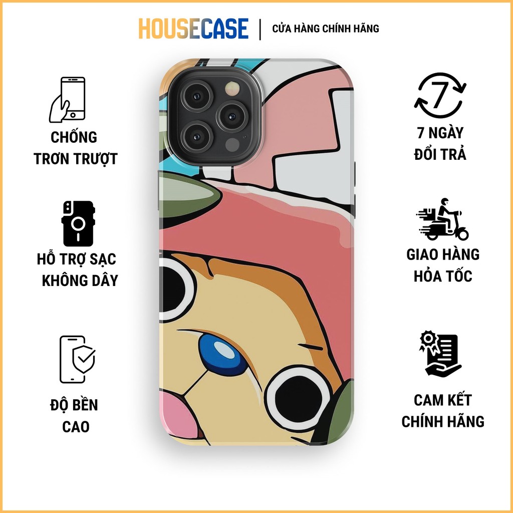Ốp iphone ONE PIECE trắng lì họa văn Chopper chib i mũ hồng TPU cứng chống sốc