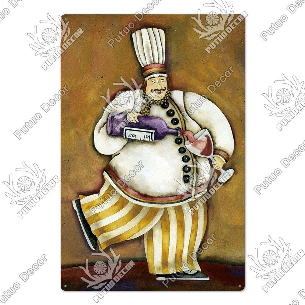 Đầu Bếp Tranh Kim Loại Retro Tín Hiệu Nấu Bếp Vintage Trang Trí Tường Nhà Hàng Diner Bistro