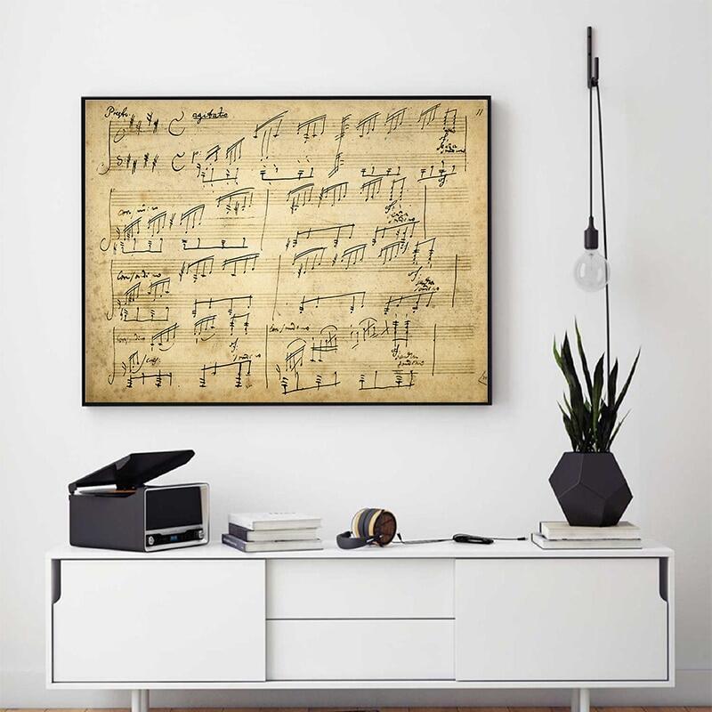 Ánh Trăng Sonata Viết Điểm Vintage Poster Canvas Tranh Ludwig Van Beethoven Tác Phẩm Nghệ Thuật In Â