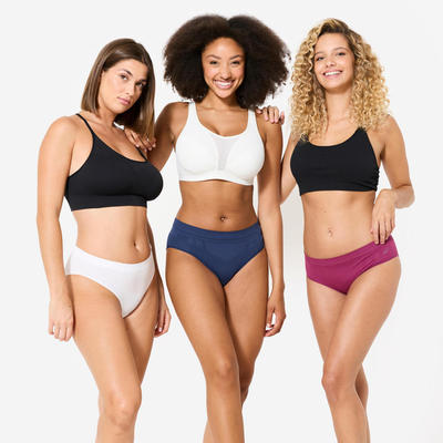 Bộ 3 quần lót thể thao nữ không đường may DECATHLON Tím/Xanh/Trắng mã 8917013