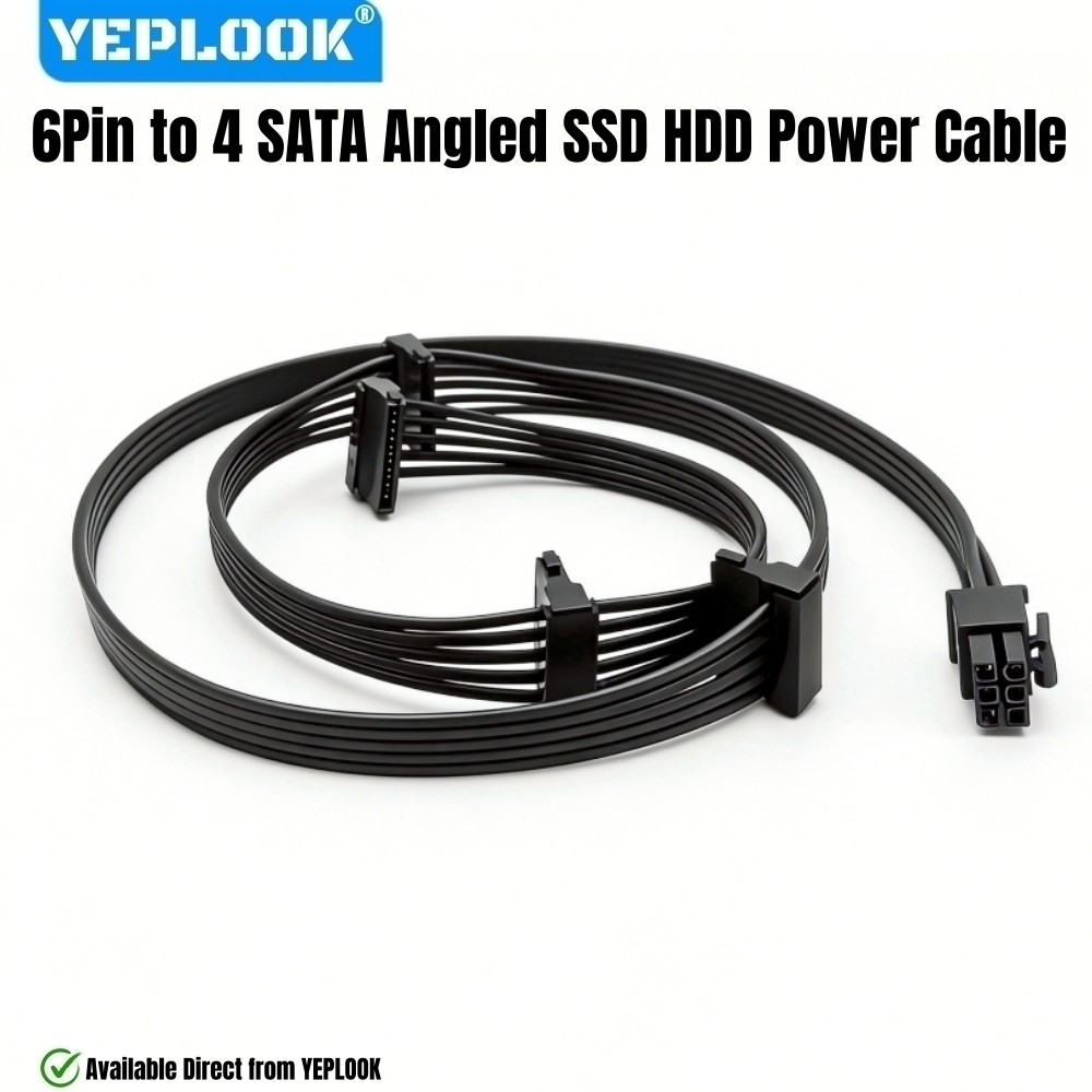 YEPLOOK 6Pin đến 4x SATA Góc, HDD SSD Cáp nguồn SATA cho Corsair HX1200, HX1000, HX850, HX750 Platin
