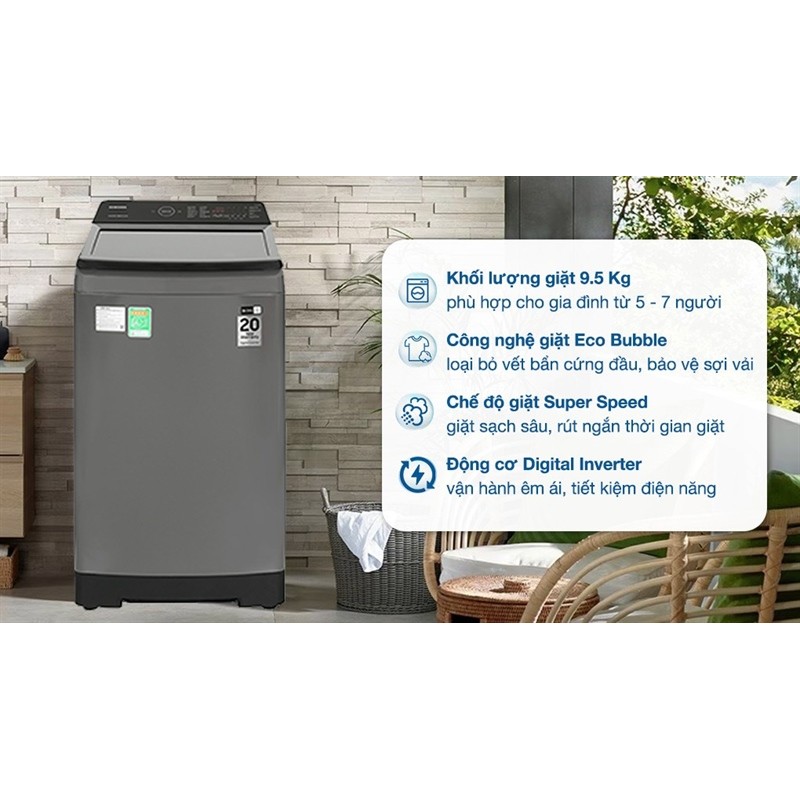 Máy giặt Samsung Inverter 9.5 kg WA95CG4545BDSV - THÁI LAN Hãng bảo hành