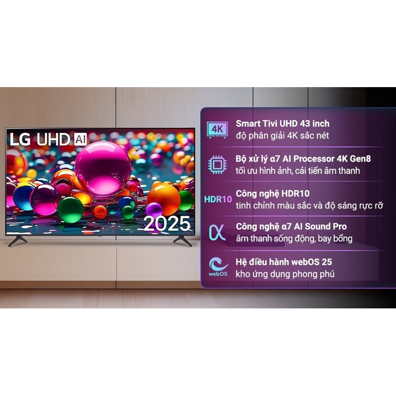Smart Tivi LG AI 4K 43 inch 43UA8450PSA 2025 - Indonesia Điện Máy KHO RẺ