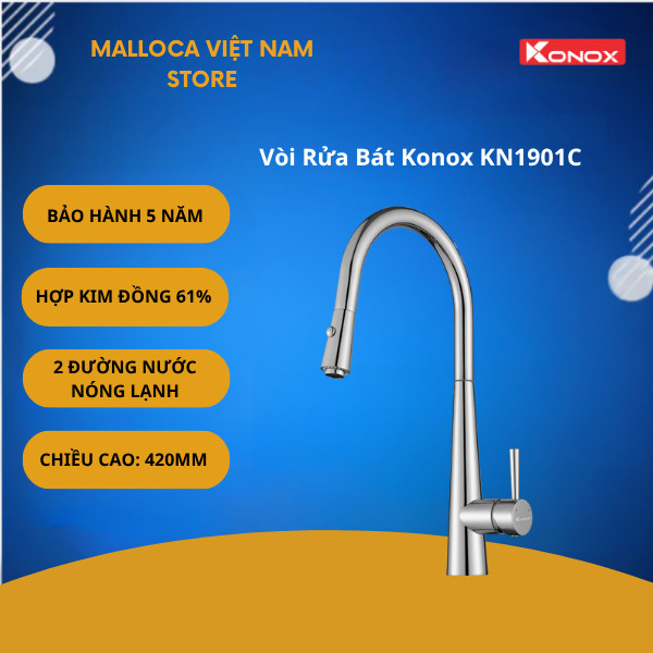 Vòi Rửa Bát Dây Rút Konox KN1901C – Chiều Cao Thân Vòi 420mm – Mạ PVD Chống Bám Vân Tay