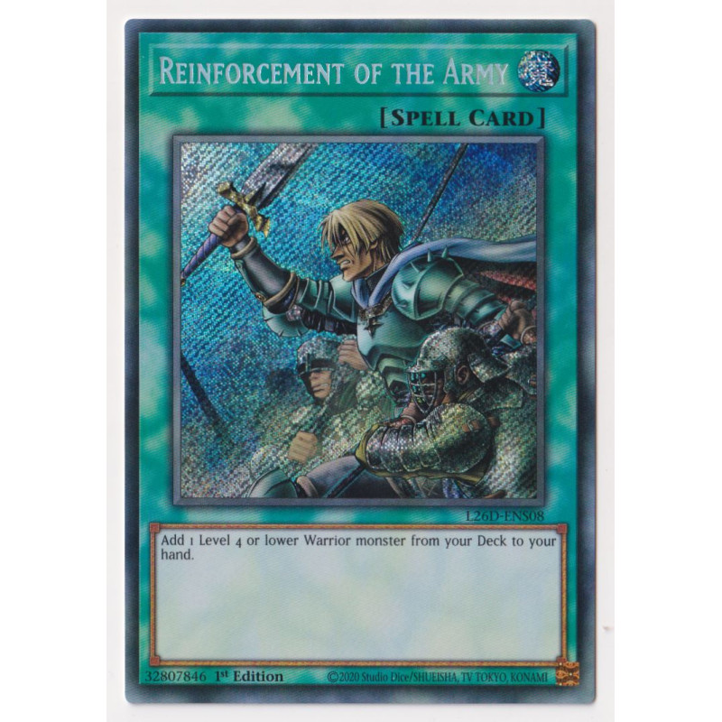[Yugioh Funny Shop] 1 lá thẻ bài Reinforcement of the Army (Secret Rare) : L26D-ENS08