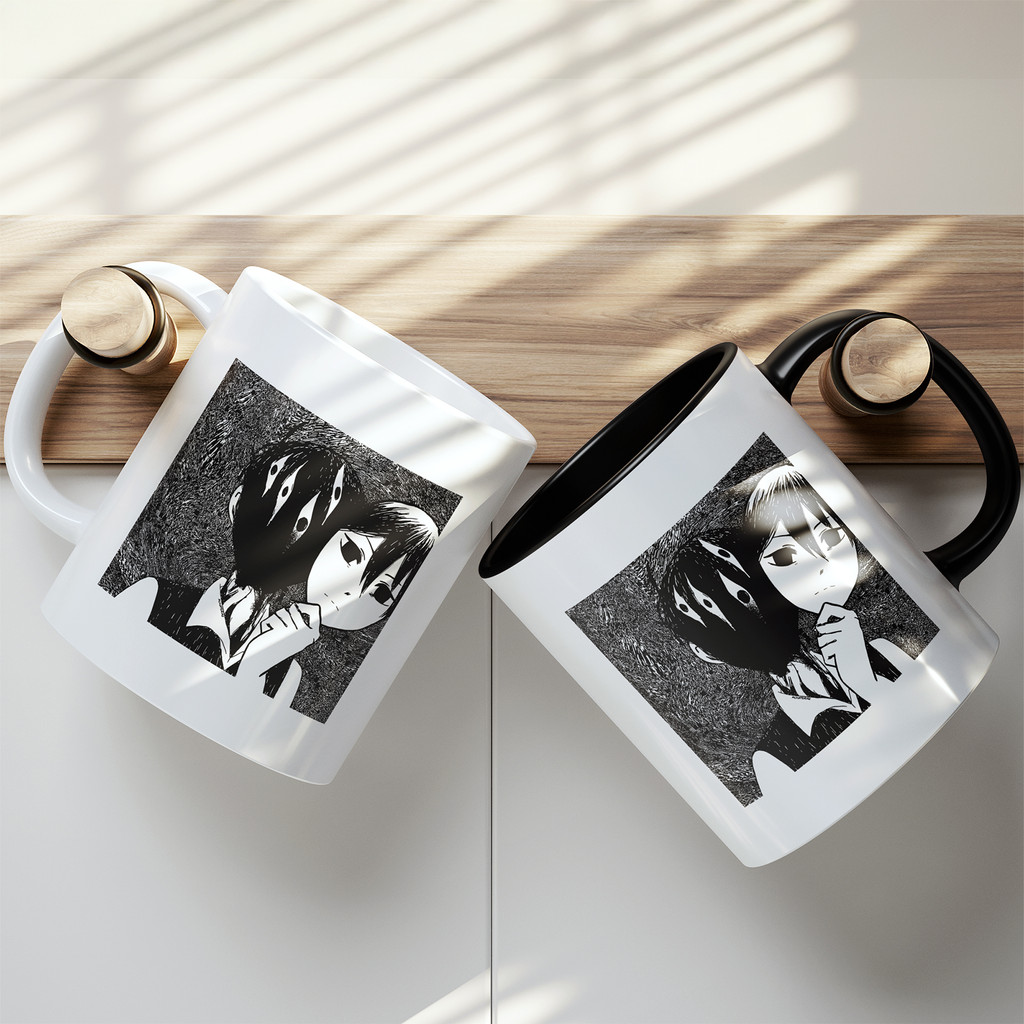 Ly Cốc Sứ OMORI Anime Trắng Đen In Hình Nhân Vật Độc Lạ Cốc Cafe Trà Decor Bàn Làm Việc Quà Tặng Fan