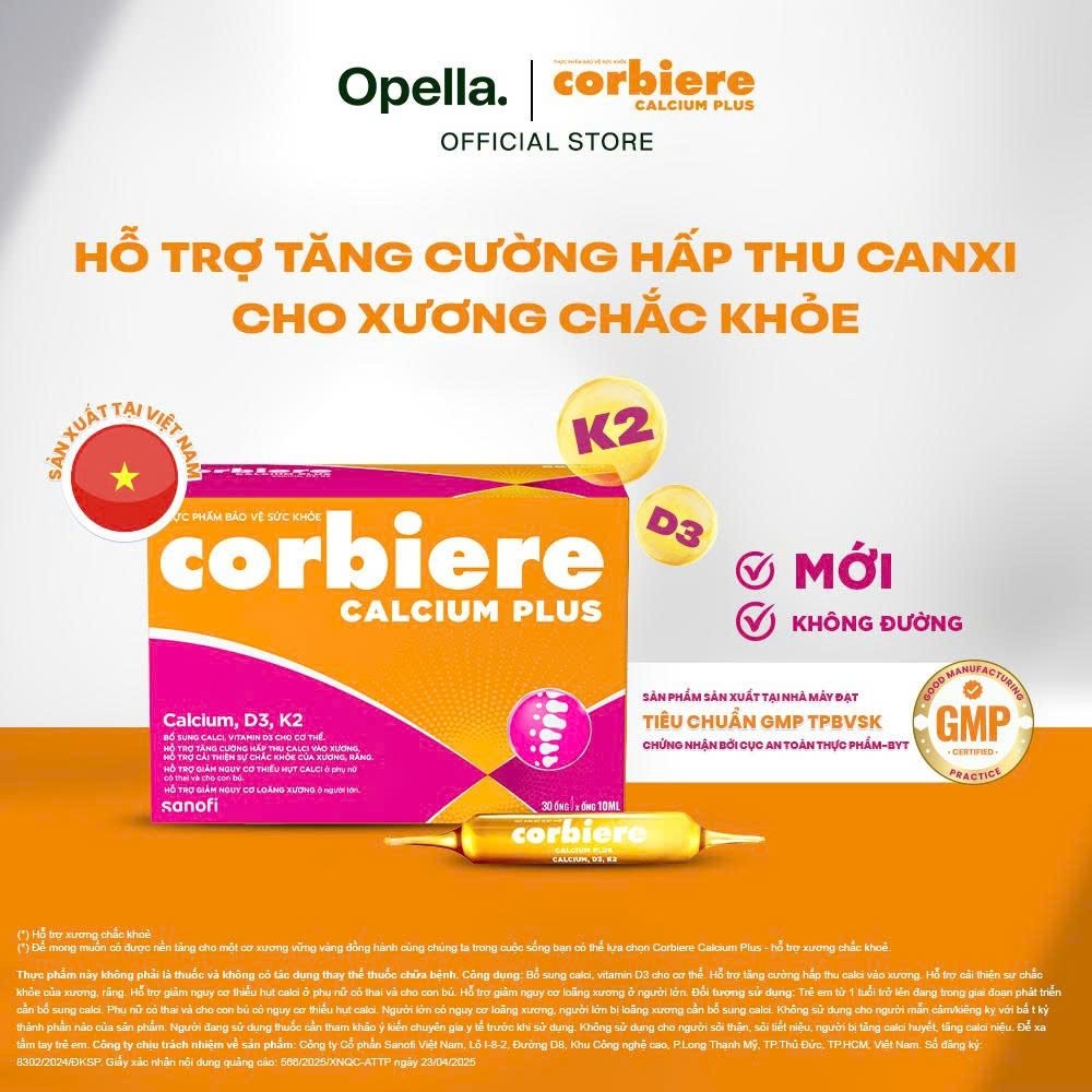 Thực phẩm bảo vệ sức khỏe Corbiere Calcium Plus Mới - Canxi hữu cơ + D3 + K2