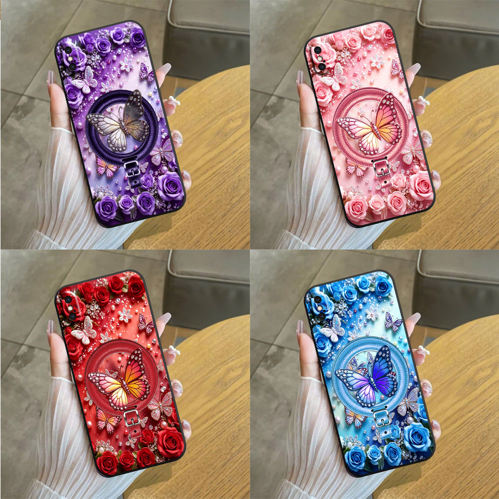Ốp lưng dành cho iphone X Xs XR Xsmax 11 11 Pro Max in hình ( phẳng ) hoạt tiết bướm vs hoa hồng