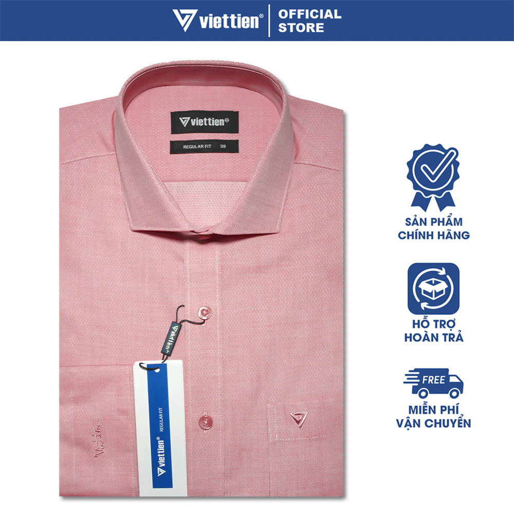 VIETTIEN SALE - Áo Sơ Mi VIETTIEN Dài Tay, Màu Đỏ, Họa Tiết Chấm Bi, Form Regular Fit Lai Bầu