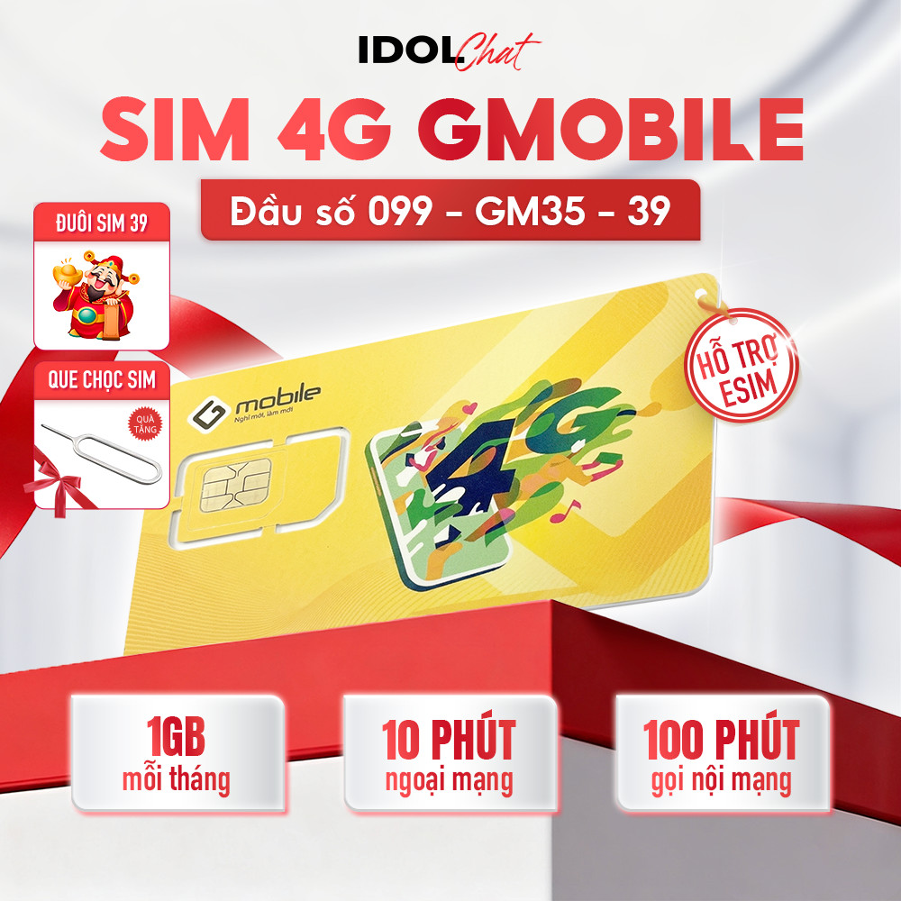 Sim Gmobile GM35 099 Đuôi 39 Thần Tài - 1GB/Tháng - 100P Gọi - Hỗ Trợ Esim