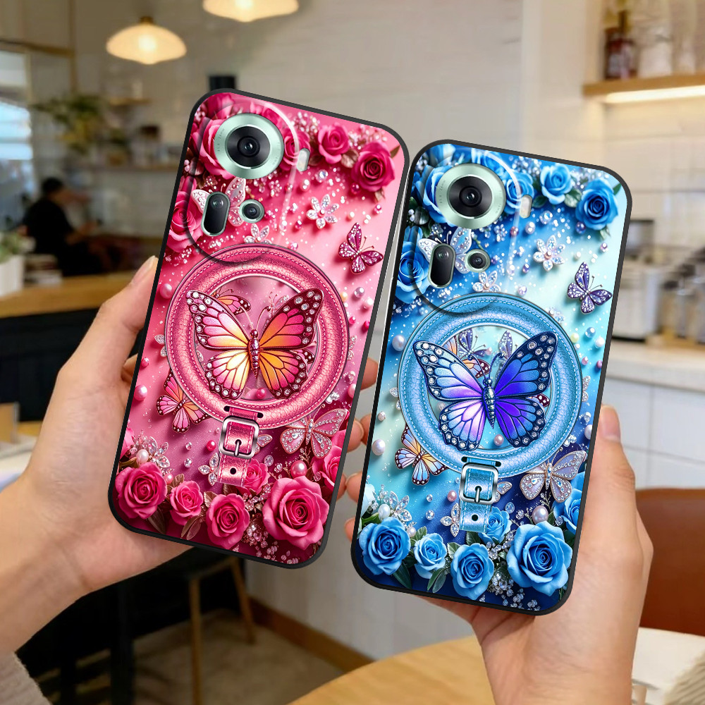 Ốp lưng dành cho Reno 11 5G / 11 Pro 5G / 11F 5G in hình ( phẳng ) hiệu ứng 3D hoa hồng bướm xinh