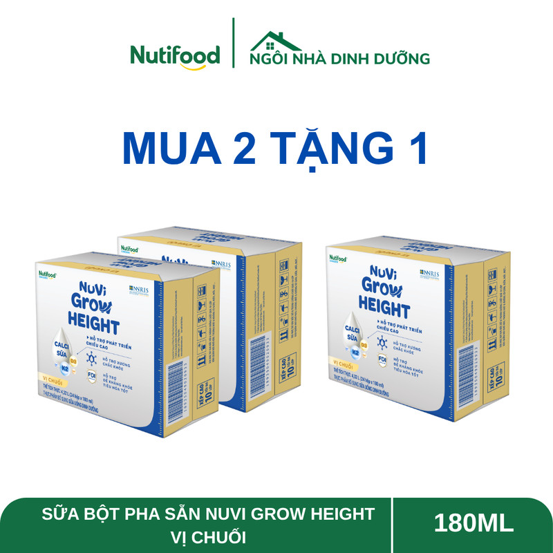 [COMBO MUA 2 TẶNG 1] Thùng 24 Hộp Sữa Bột Pha Sẵn Nuvi Grow Height Vị Chuối Hộp 180ml
