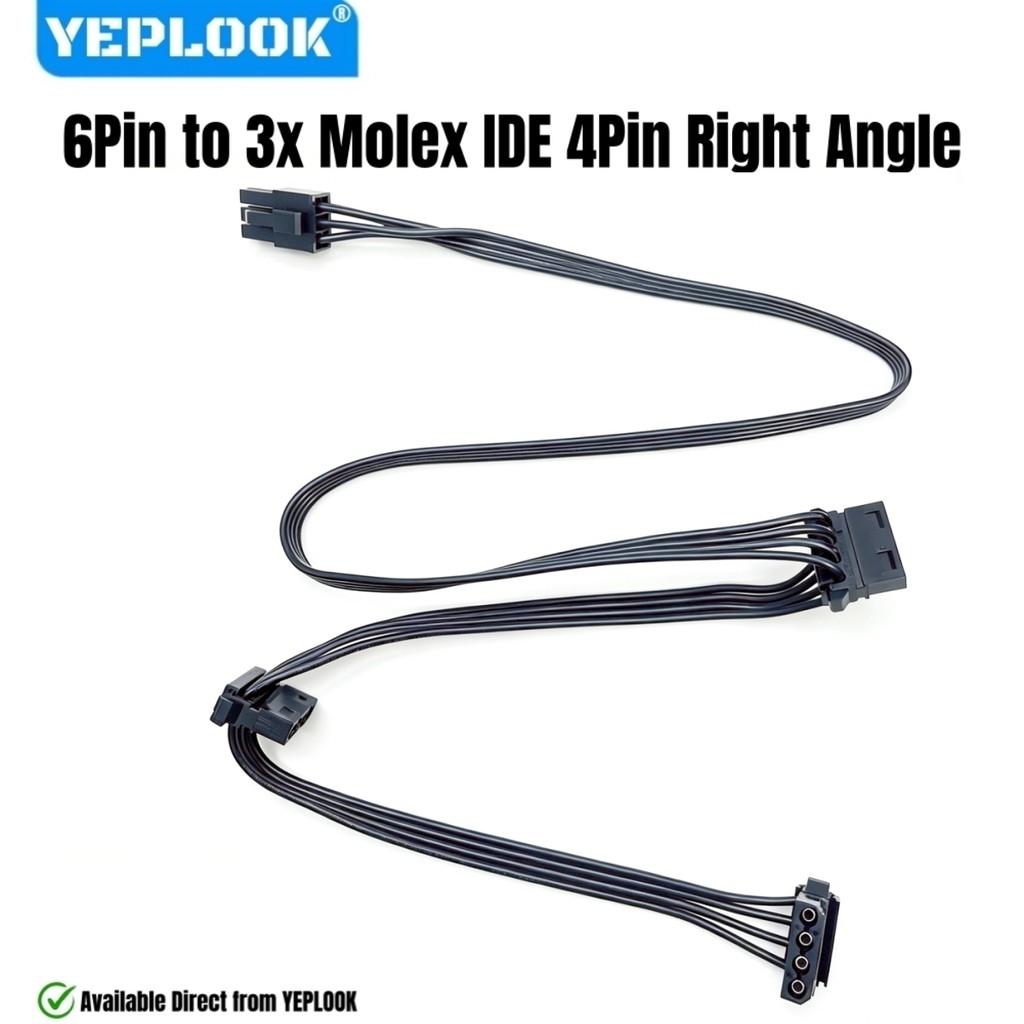 Cáp Molex YEPLOOK, Cáp nguồn góc phải 6Pin đến 3 Molex IDE 4Pin cho Corsair HX1200, HX1000, HX8500, 