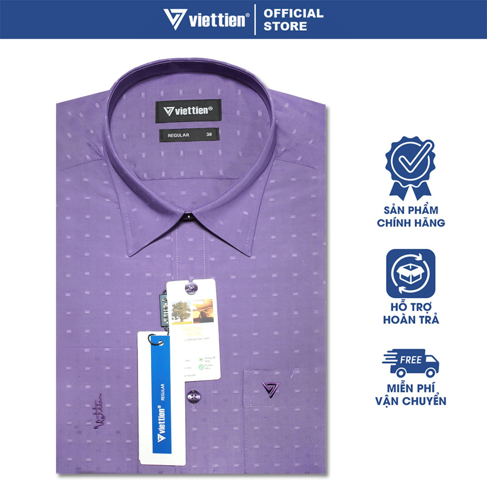 VIETTIEN SALE - Áo Sơ Mi VIETTIEN Dài Tay, Màu Tím, Họa Tiết, Form Regular Lai Bầu