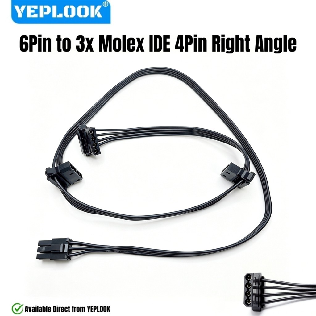 Dành cho Corsair SF Loại 4 PSU, 6Pin đến 3x Molex Góc, Cáp nguồn Perif IDE 4Pin cho Corsair SF750, S