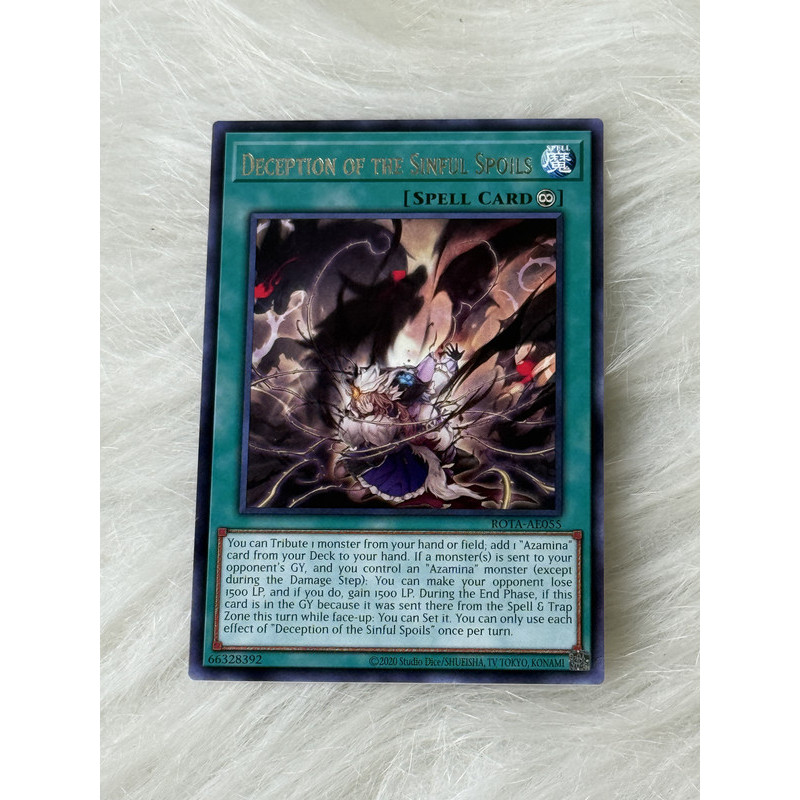 Thẻ bài Yugioh Tiếng Anh chính hãng:  "Deception of the Sinful Spoils" (ROTA-AE055)