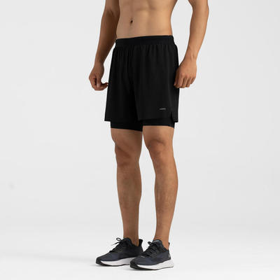 Quần short chạy bộ nam 2 trong 1 DECATHLON Kiprun Run 500 Comfort đen mã 8830914